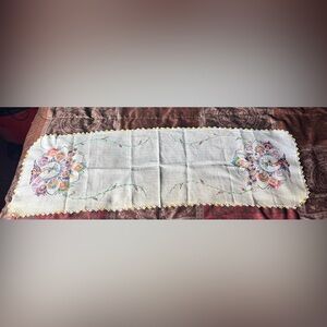 Antique Vintage Table Runner Embroidered Peacocks And Flowers!